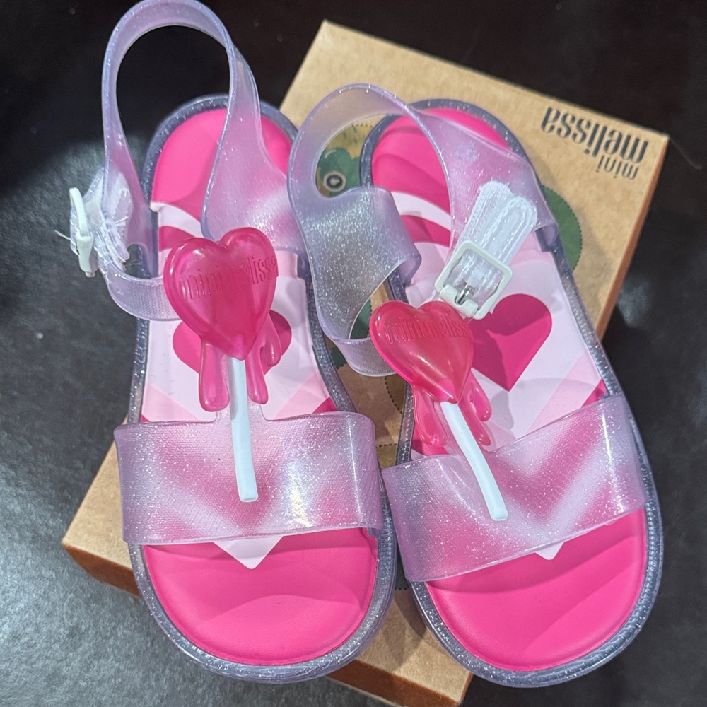 Mini Melissa Kids' Pink Heart Lollipop Sandals